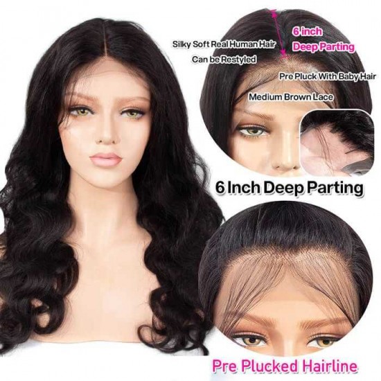 Perfect Body Wave HD Invisible Lace Frontal Wigs Pre Plucked with Baby Hair 180% Density
